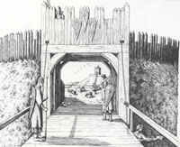 Artist Sue White's impression of an early Norman motte and bailey. From A History of Norfolk by Susanna Wade-Martins.