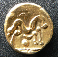 Horse side of Gallic uniface gold stater used to pay mercenaries in the defence of Gaul against the Romans