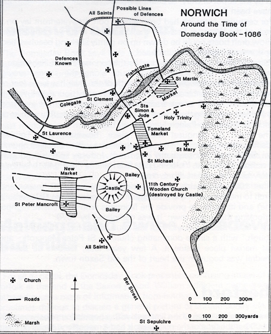 Norwich by 1086. Map published in The North Folk Volume 4 by R Bond, K Penn, A Rogerson.