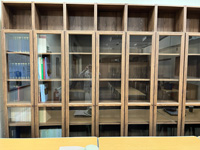 Bookshelves financed by the Friends of West Stow installed in the Education Room to house S West Library. July, 2025